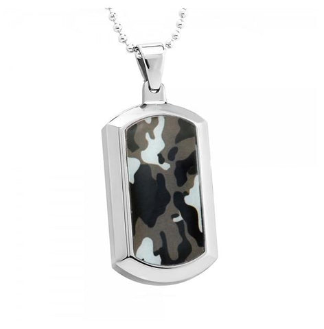 Dog Tag High Polish Titanium With Commando Camo Inlay