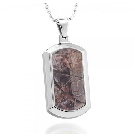 Dog Tag High Polished Titanium Pendant With Forest Floor Foliage Inlay