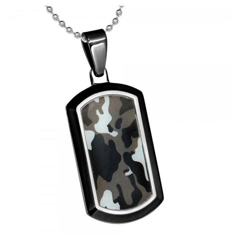 Dog Tag High Polish Black Enamel Plated Titanium With Commando Camo Inlay