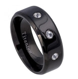 High Polished Beveled Edge Black-ion Plated Titanium Ring With Three 0.07 Ctw White Sapphires - 8mm, <b>size: 10</b>