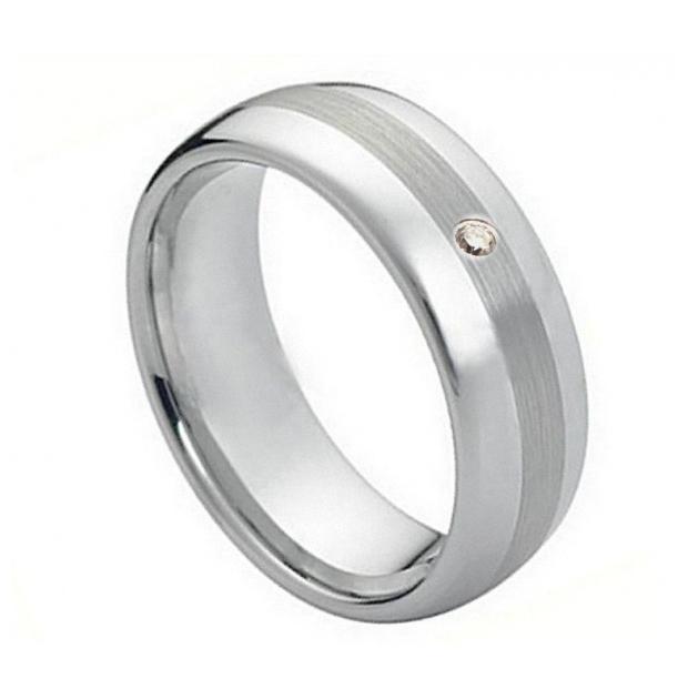 High Polish Cobalt Ring Brushed Center With 0.07 Ctw White Diamond Center Stone - 8mm, <b>size: 10</b>