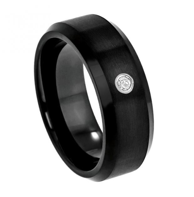 Cobalt Ring Black Enamel Plated With 0.07 Ctw White Diamond Center 8mm, <b>size: 10</b>