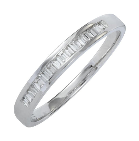 0.14 Ctw Diamond 14k White Gold Tap Baguette Shape Womens Wedding Band Ring