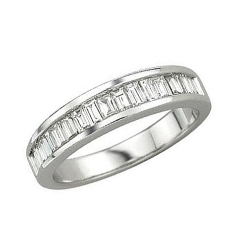 0.72 Ctw Diamond 14k White Gold Tap Baguette Shape Womens Wedding Band Ring