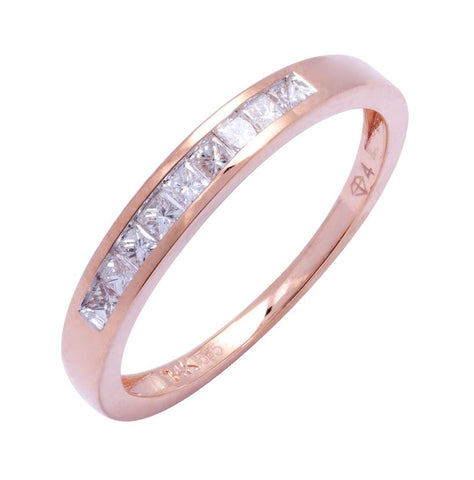 0.24 Ctw Diamond 14k Rose Gold Princess Shape Womens Wedding Band Ring