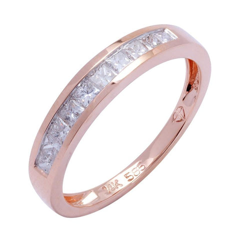 0.5 Ctw Diamond 14k Rose Gold Princess Shape Womens Wedding Band Ring