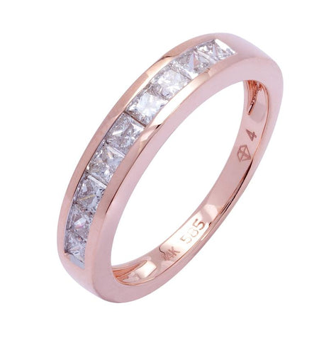 0.73 Ctw Diamond 14k Rose Gold Princess Shape Womens Wedding Band Ring