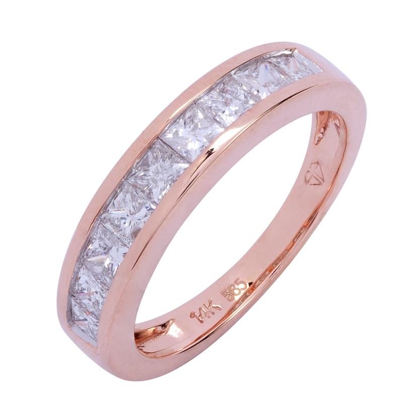 0.99 Ctw Diamond 14k Rose Gold Princess Shape Womens Wedding Band Ring