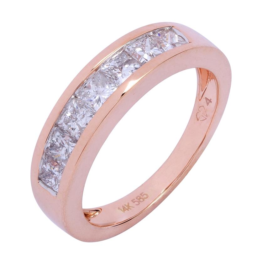 1.24 Ctw Diamond 14k Rose Gold Princess Shape Womens Wedding Band Ring