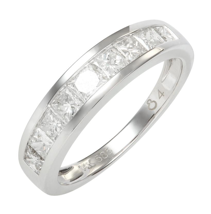 0.99 Ctw Diamond 14k White Gold Princess Shape Womens Wedding Band Ring