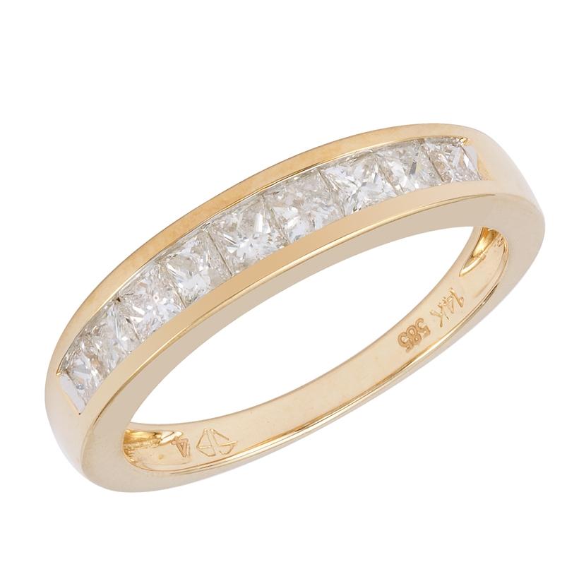 0.74 Ctw Diamond 14k Yellow Gold Princess Shape Womens Wedding Band Ring