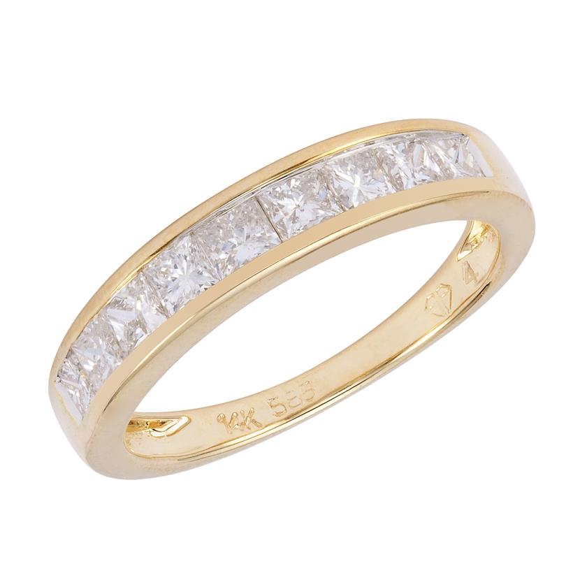 1.0 Ctw Diamond 14k Yellow Gold Princess Shape Womens Wedding Band Ring