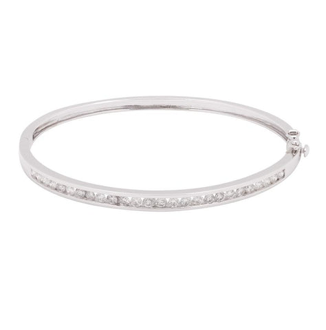 1.48 Ctw Diamond 14k White Gold Round Shape Womens Diamond Bangle Bracelet