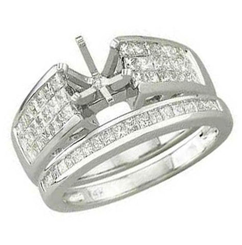 1.12 Ctw Diamond 14k White Gold Princess Shape Wedding Engagement Ring