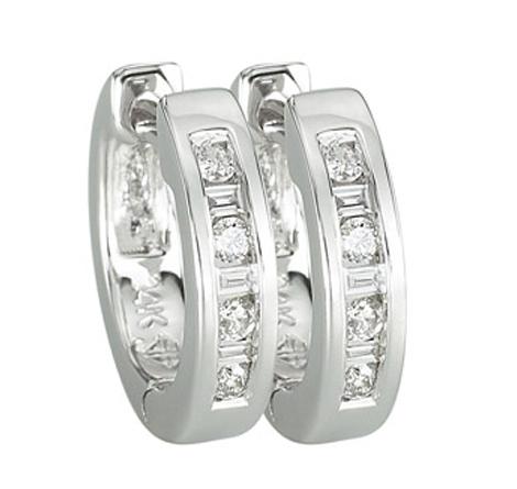 0.15 Ctw Diamond 14k White Gold Round Baguette Shape Womens Diamond Earrings