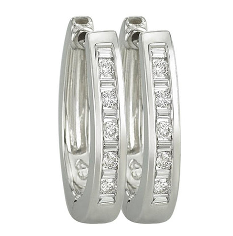 0.24 Ctw Diamond 14k White Gold Round Baguette Shape Womens Diamond Earrings