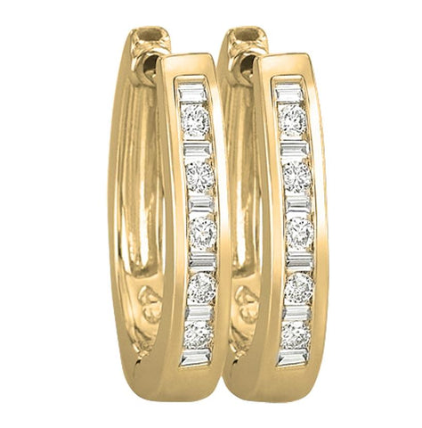 0.24 Ctw Diamond 14k Yellow Gold Round Baguette Shape Womens Diamond Earrings