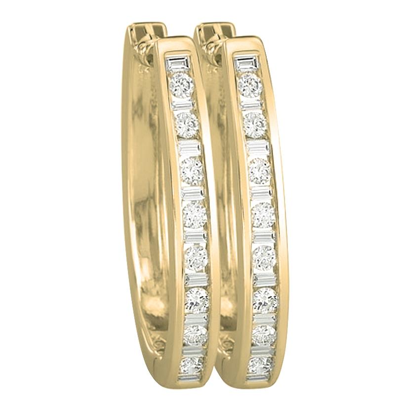 0.99 Ctw Diamond 14k Yellow Gold Round Baguette Shape Womens Diamond Earrings