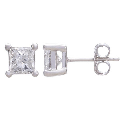 1 Ctw Diamond 14k White Gold Princess Shape Womens Diamond Earrings