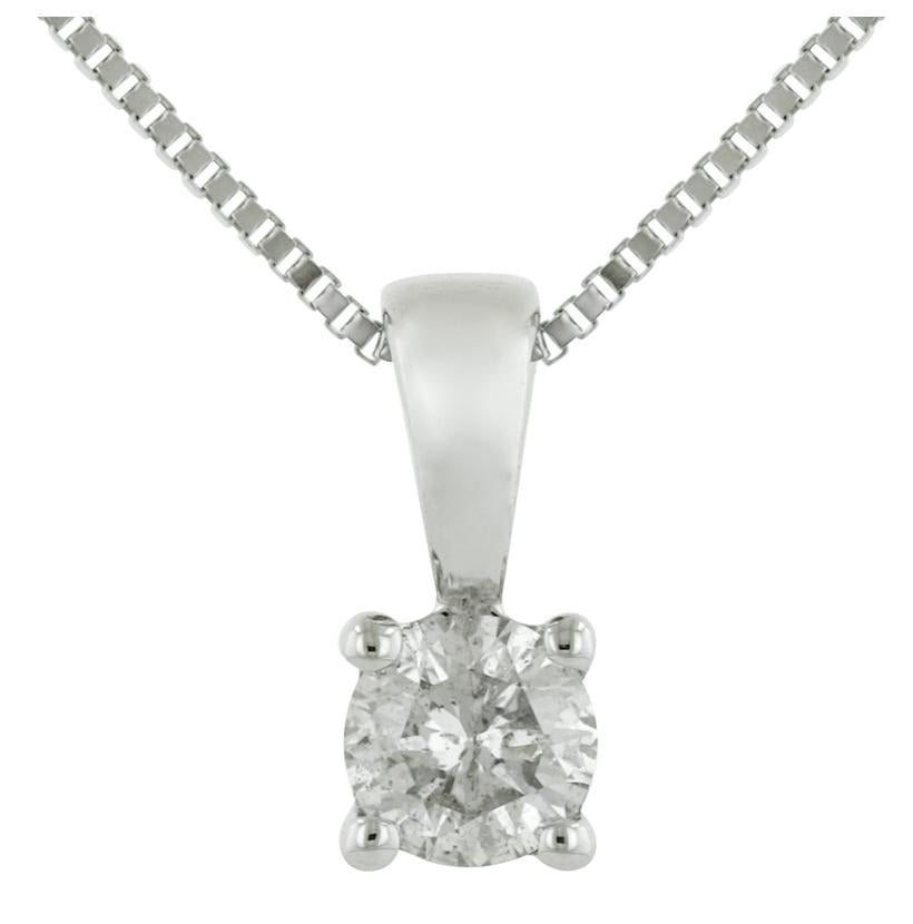 0.14 Ctw Diamond 14k White Gold Round Shape Womens Diamond Necklace Pendant With 16 Inch Chain