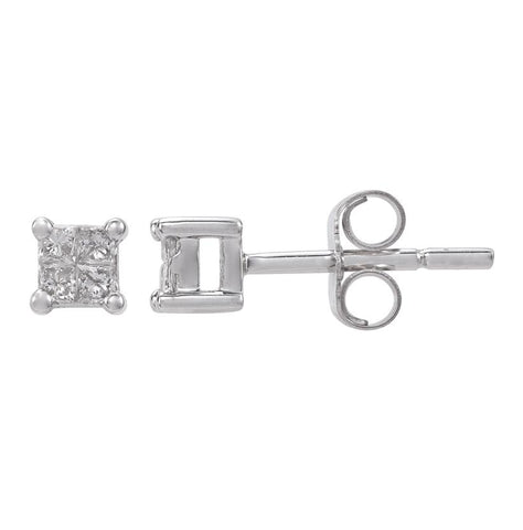 0.15 Ctw Diamond 14k White Gold Princess Shape Womens Diamond Earrings