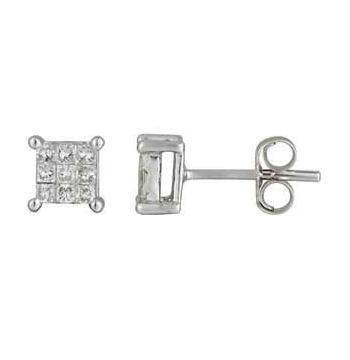 0.29 Ctw Diamond 14k White Gold Princess Shape Womens Diamond Earrings