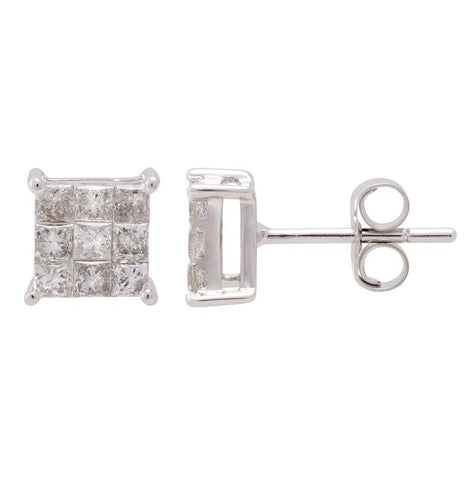 0.66 Ctw Diamond 14k White Gold Princess Shape Womens Diamond Earrings