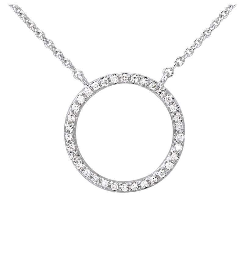 0.1 Ctw Diamond 14k White Gold Round Shape Womens Diamond Necklace