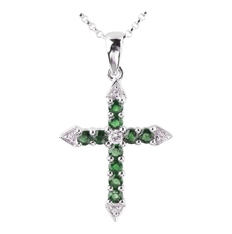 0.04 Ctw Diamond 14k White Gold Emerald Round Shape Womens Gemstone Necklace Pendant With 16 Inch Chain