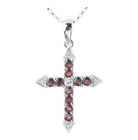 0.04 Ctw Diamond 14k White Gold Ruby Round Shape Womens Gemstone Necklace Pendant With 16 Inch Chain