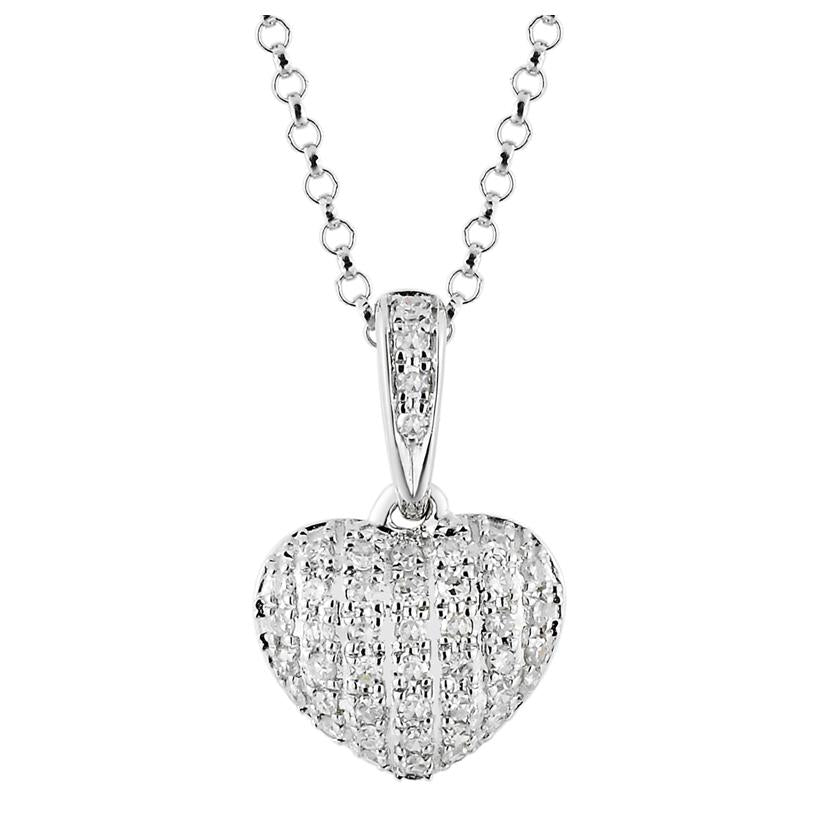 0.12 Ctw Diamond 14k White Gold Round Shape Womens Diamond Necklace Pendant With 16 Inch Chain