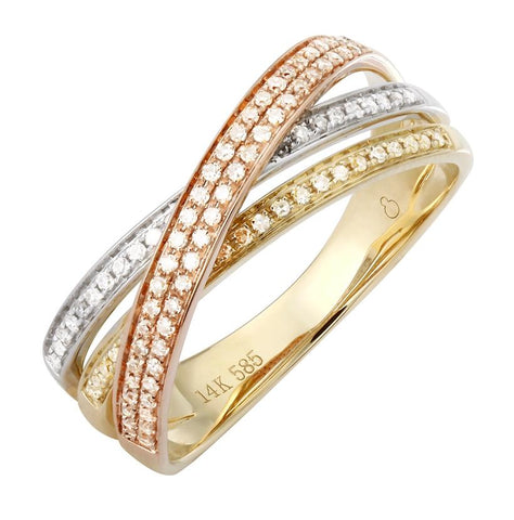 0.29 Ctw Diamond 14k Tri Color Gold Round Shape Womens Diamond Ring