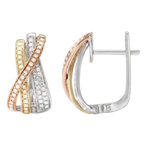 0.35 Ctw Diamond 14k Tri Color Gold Round Shape Womens Diamond Earrings