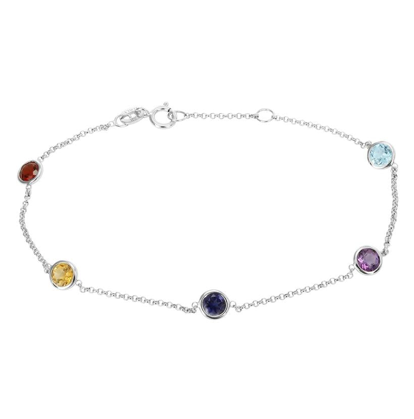 14k White Gold Multi-color Multi Shape Womens Gemstone Bracelet