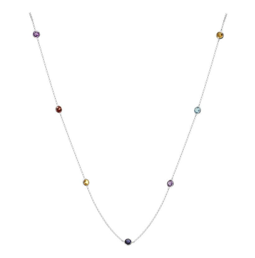 14k White Gold Multi-color Multi Shape Womens Gemstone Necklace