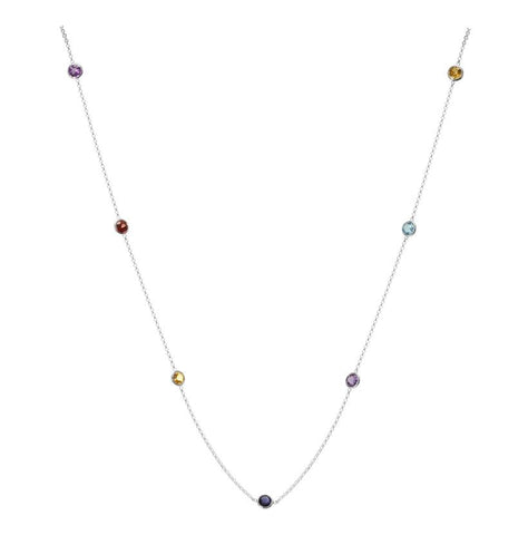 14k White Gold Multi-color Multi Shape Womens Gemstone Necklace