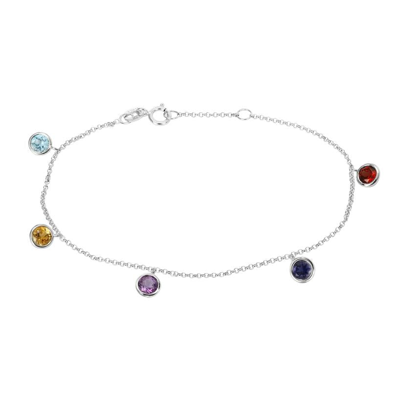 14k White Gold Multi-color Multi Shape Womens Gemstone Bracelet