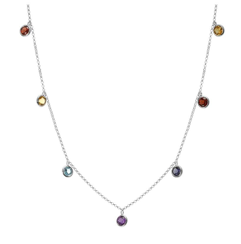 14k White Gold Multi-color Multi Shape Womens Gemstone Necklace