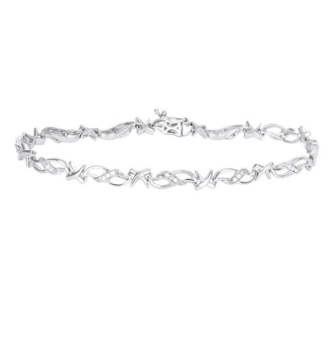 0.19 Ctw Diamond 10k White Gold Round Shape Womens Diamond Bracelet