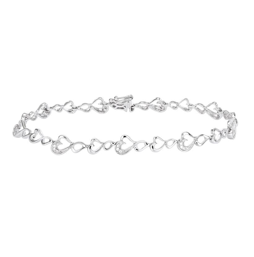 0.14 Ctw Diamond 10k White Gold Round Shape Womens Diamond Bracelet