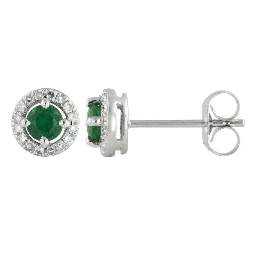 0.12 Ctw Diamond 14k White Gold Emerald Round Shape Womens Gemstone Earrings