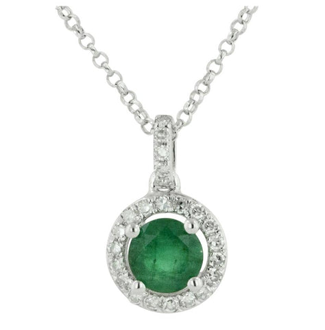 0.09 Ctw Diamond 14k White Gold Emerald Round Shape Womens Gemstone Necklace Pendant With 16 Inch Chain