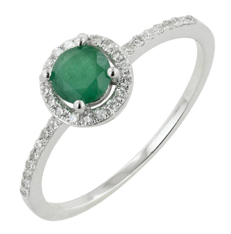 0.12 Ctw Diamond 14k White Gold Emerald Round Shape Womens Gemstone Ring