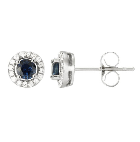 0.12 Ctw Diamond 14k White Gold Sapphire Round Shape Womens Gemstone Earrings