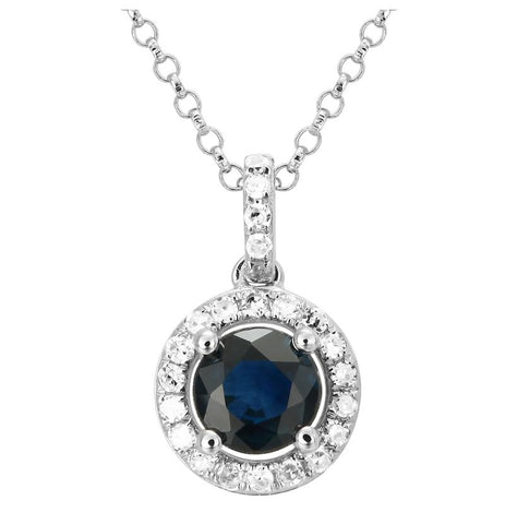 0.09 Ctw Diamond 14k White Gold Sapphire Round Shape Womens Gemstone Necklace Pendant With 16 Inch Chain