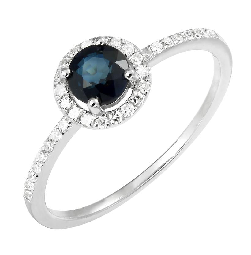 0.12 Ctw Diamond 14k White Gold Sapphire Round Shape Womens Gemstone Ring