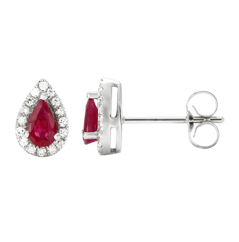 0.12 Ctw Diamond 14k White Gold Ruby Round Shape Womens Gemstone Earrings