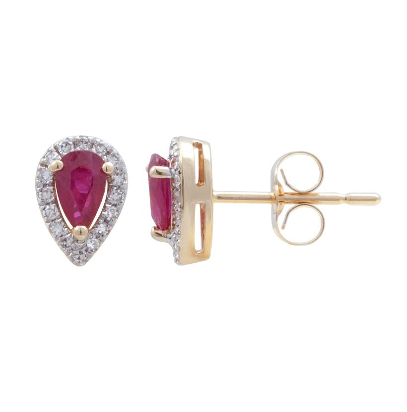 0.12 Ctw Diamond 14k Yellow Gold Ruby Round Shape Womens Gemstone Earrings