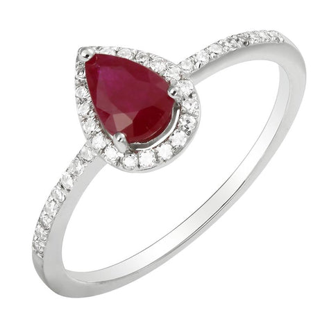 0.13 Ctw Diamond 14k White Gold Ruby Round Shape Womens Gemstone Ring