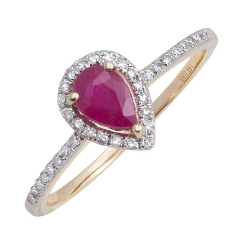 0.13 Ctw Diamond 14k Yellow Gold Ruby Round Shape Womens Gemstone Ring